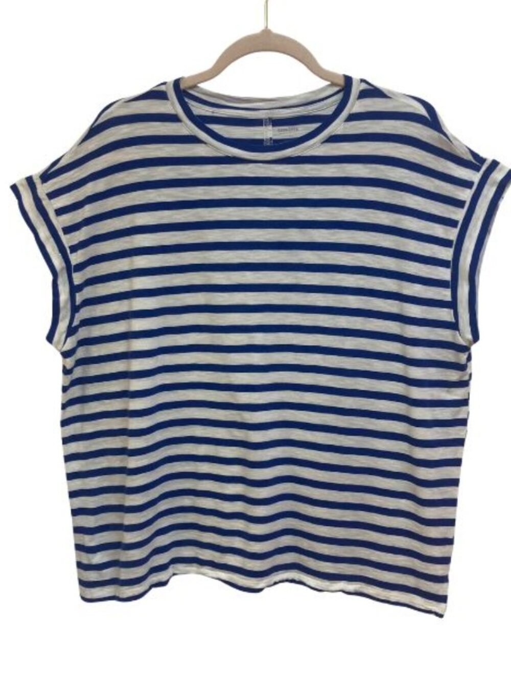 Sonoma Royal Blue and White Striped Cowl Sleeved T Shirt Size XL